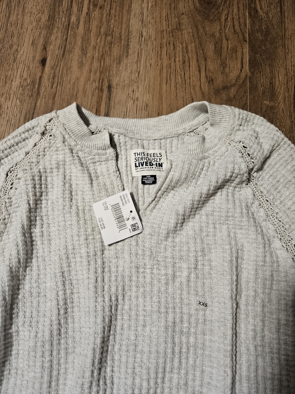 American Eagle Cozy Light Gray Women's Waffle Knit Oversized Sweater